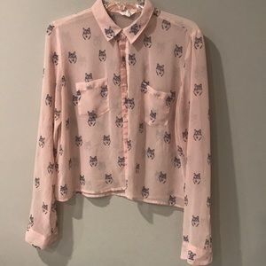 Aeropostale pink and navy wolf long sleeve top